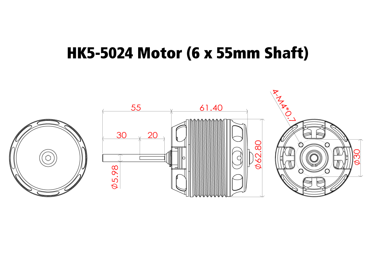 Scorpion HK5-5024-535kv (6 x 55mm shaft) Full Dimension