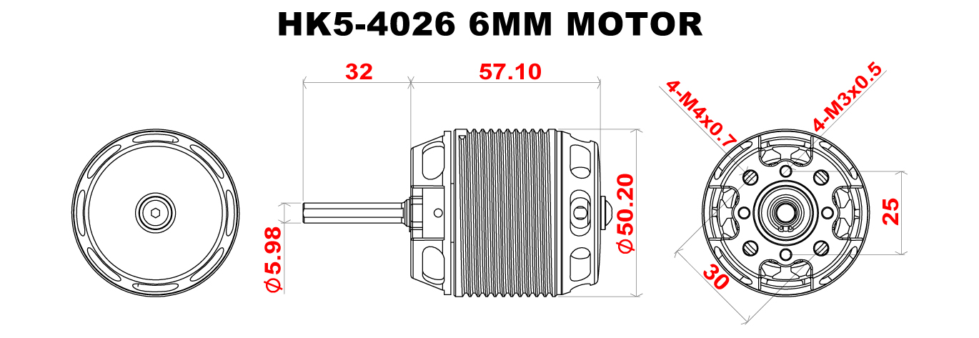 Scorpion HK5-4026-545KV (6x32mm shaft) Full Dimension