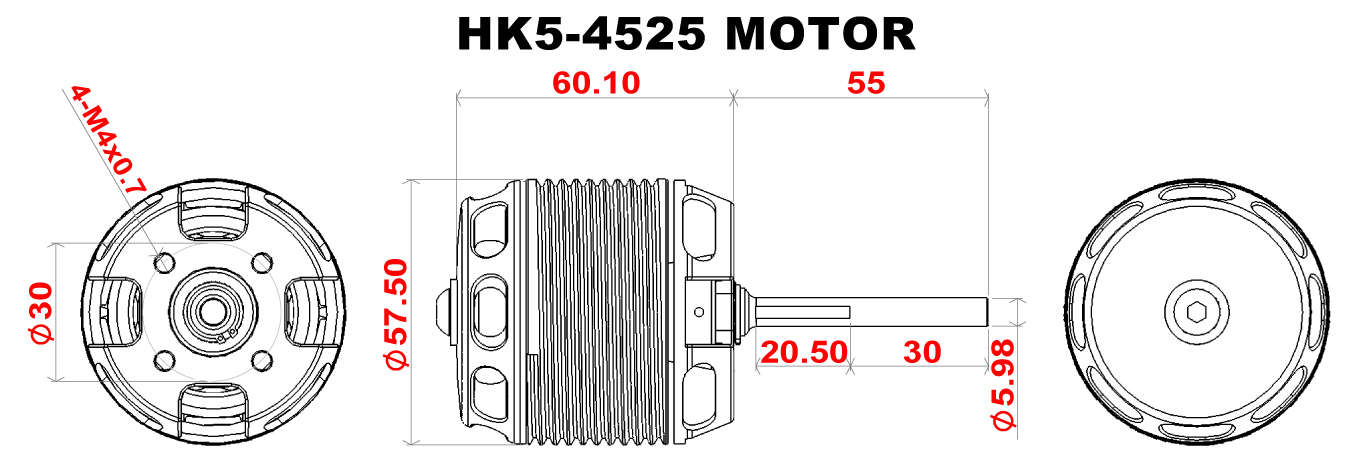 Scorpion HK5-4525-535KV (6 x 55mm shaft) Full Dimension