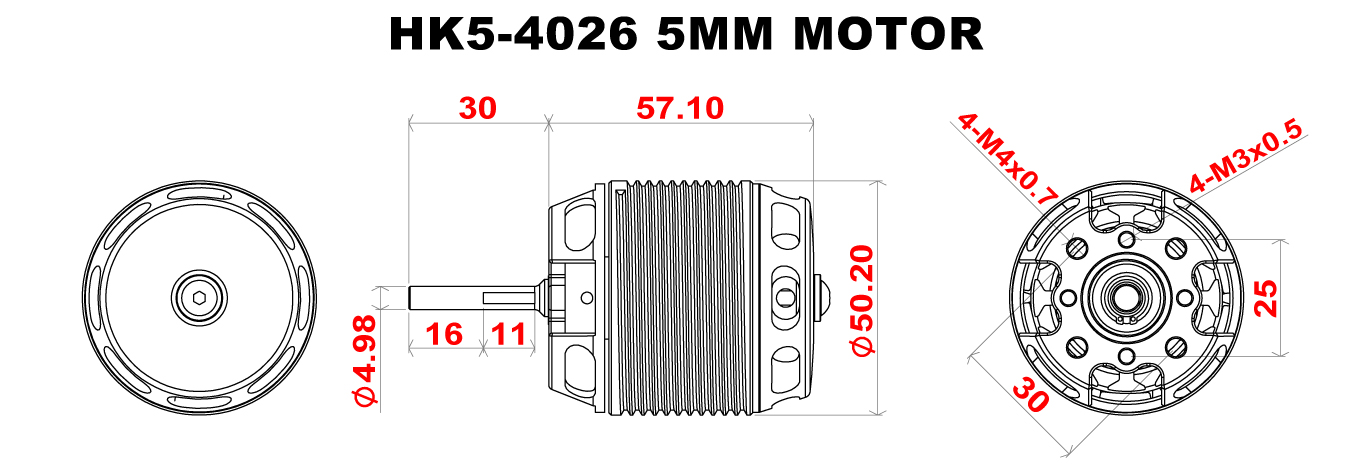 Scorpion HK5-4026-1115kv (5x31mm shaft) Full Dimension