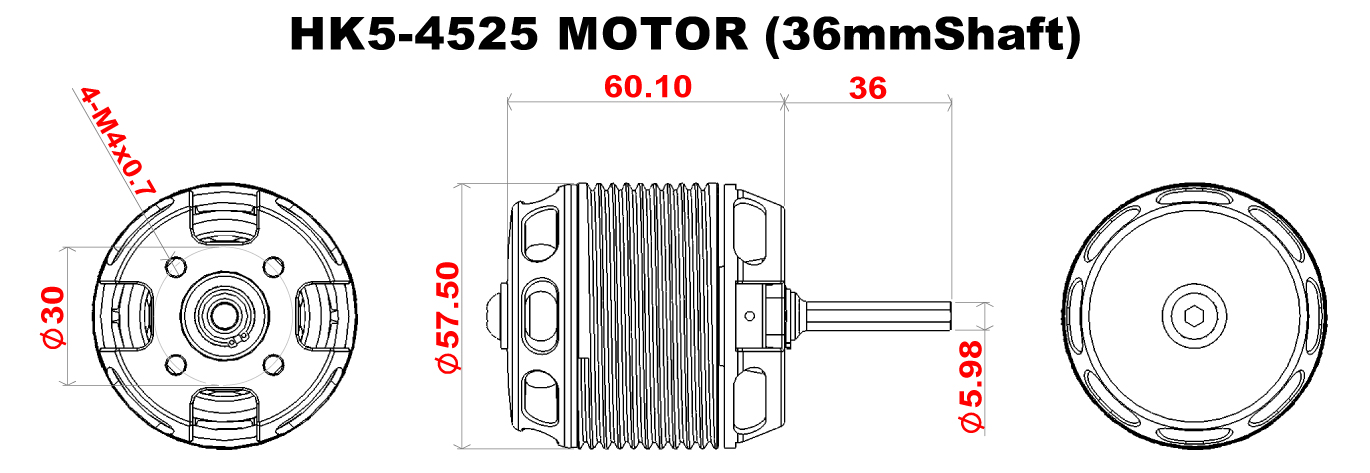 Scorpion HK5-4525-535KV (6 x 36mm shaft) Full Dimension