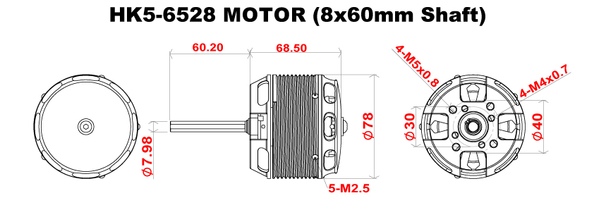 Scorpion HK5-6528-295kv (8 x 60mm shaft) Full Dimension