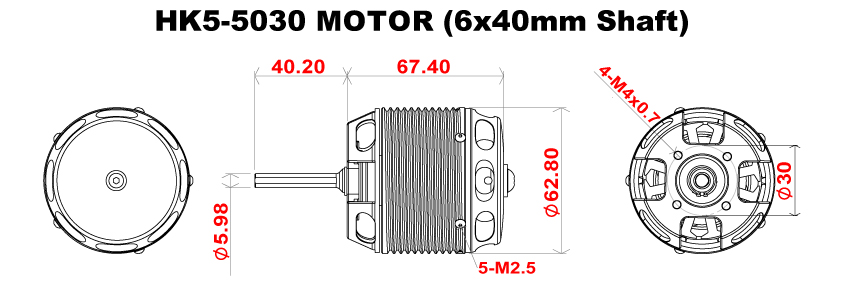 Scorpion HK5-5030-385kv (6 x 40mm shaft) Full Dimension