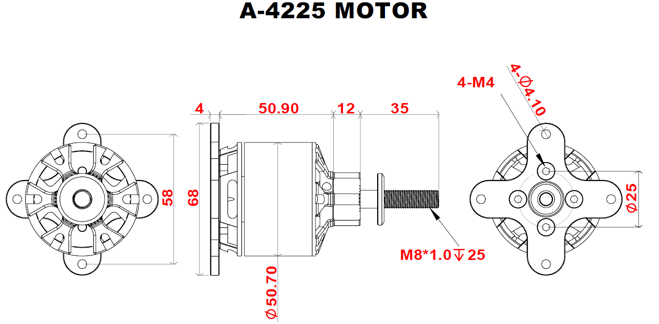 Scorpion A-4225-250kv V2 Full Dimension