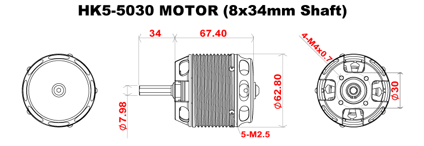 Scorpion HK5-5030-515kv (8 x 34mm shaft) Full Dimension